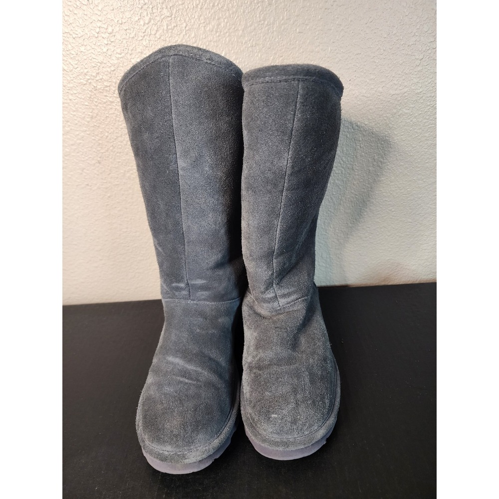 Bearpaw Emma Tall Gray Suede Lace Back Winter Boots Womens 10